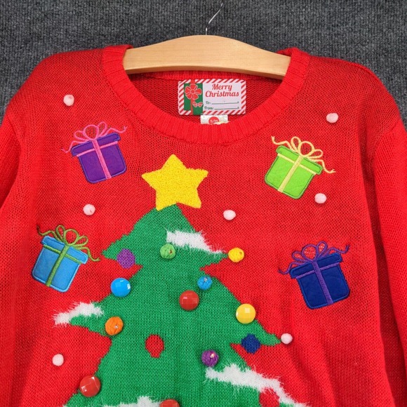 Merry Christmas Women's Christmas Tree Sweater Red S/M LED Lights W/Tags - Picture 3 of 11